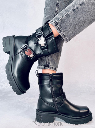 Black boots with buckles on a thick sole