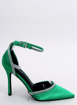 Green women's pumps with zircons