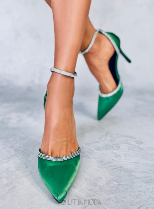 Green women's pumps with zircons