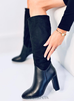 Black boots in a combination of eco-leather and eco-suede