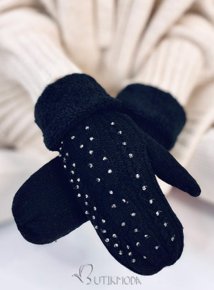 Decorated women's gloves-mittens black