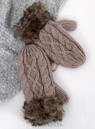 Mocca mittens with knitted pattern