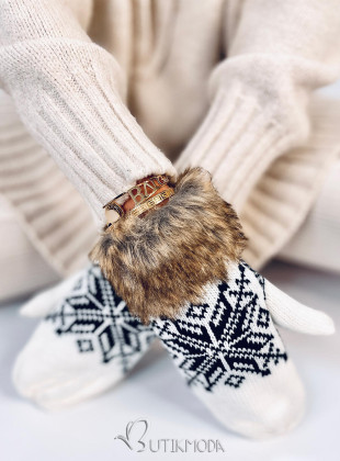 White gloves with faux fur