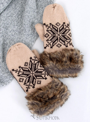 Beige gloves with faux fur
