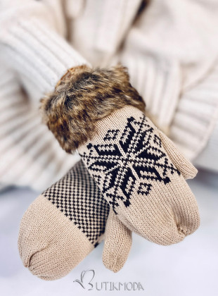 Beige gloves with faux fur