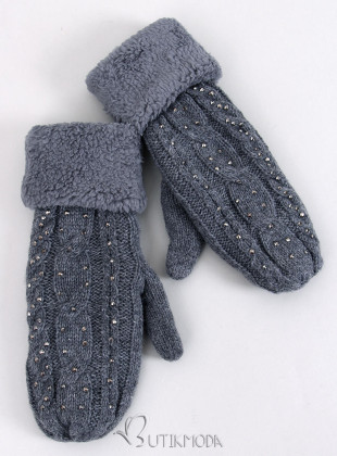 Decorated women's gloves-mittens dark grey