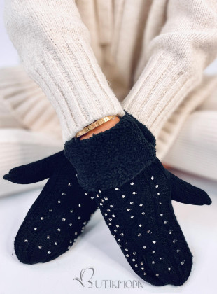 Decorated women's gloves-mittens black