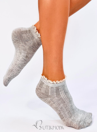 Women's socks with a crocheted hem grey