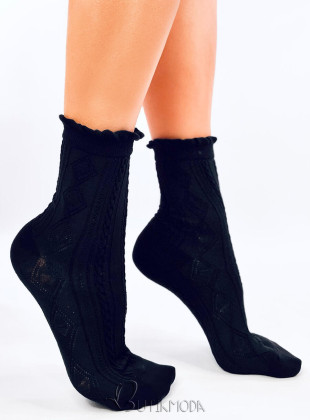 Black socks with knitted pattern 02