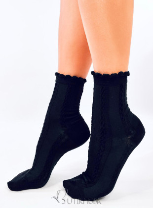 Black socks with knitted pattern 01
