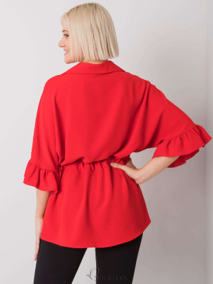 Stylish Red Blouse with Ruffles