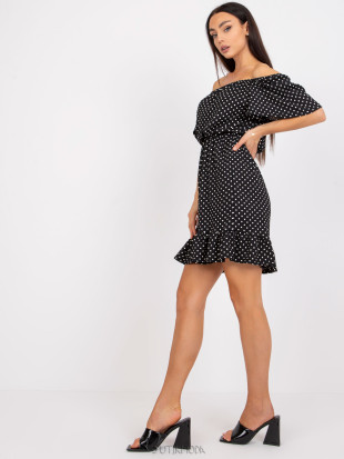 Stylish Black Dress with White Polka Dots