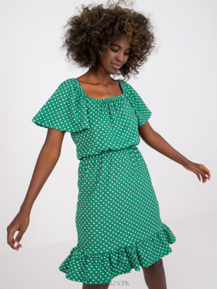 Green Flared Dress with Short Sleeves