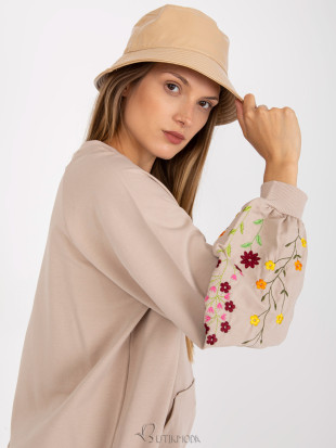 Beige Hoodie Without Hood with Embroidery on Sleeves RUE PARIS