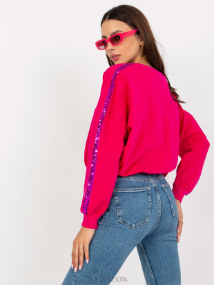 Fuchsia Short Hoodie Without Hood with Sequins RUE PARIS