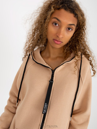 Beige Long Zip-Up Hoodie RUE PARIS