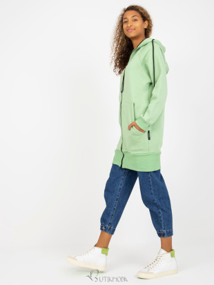 Light Green Long Zip-Up Hoodie with Pockets RUE PARIS