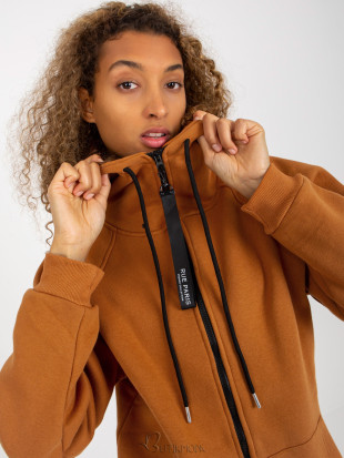 Light Brown Zip-Up Hoodie with Pockets RUE PARIS