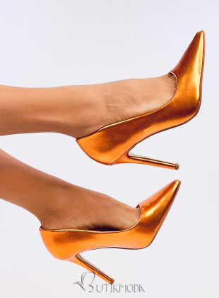 Orange pumps on a stiletto heel