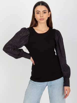 Black Striped Elegant Blouse with Lace Sleeves OCH BELLA