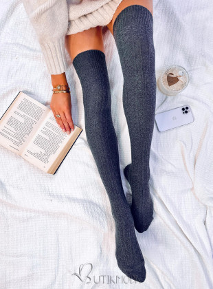 Women's cotton knee highs dark grey