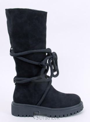 Black suede boots with laces