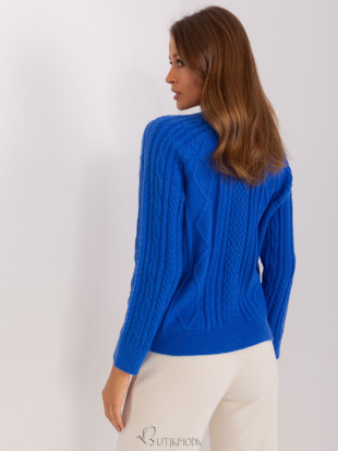 Cobalt Open-Front Sweater with Braids