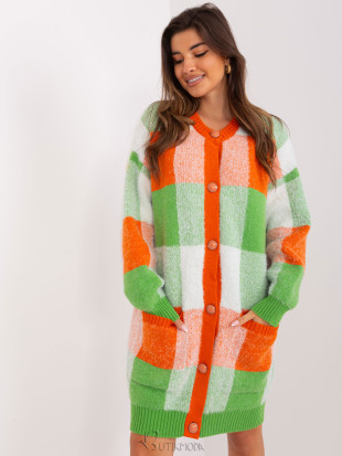 Orange and Green Checked Cardigan