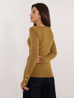 Elegant Olive Green Sweater with Long Sleeves