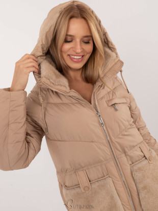 Stylish Winter Jacket with Hood in Camel Color