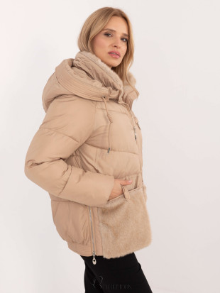 Stylish Winter Jacket with Hood in Camel Color