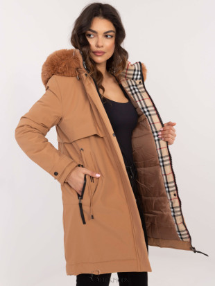 Comfortable Winter Jacket with Hood in Camel Color