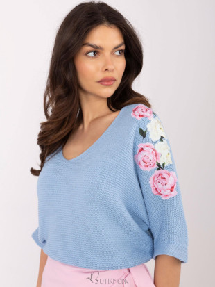 Floral Sweater in Light Blue