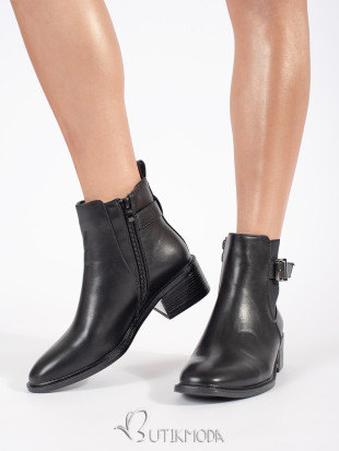 Black Women's Ankle Boots with Buckle and Heel