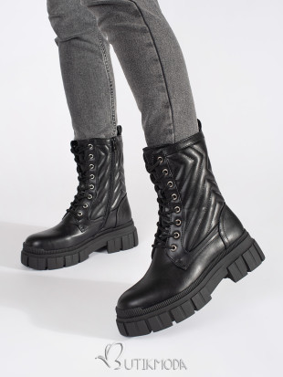 Black Ankle Boots with Quilted Pattern