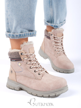 Beige lace-up ankle boots