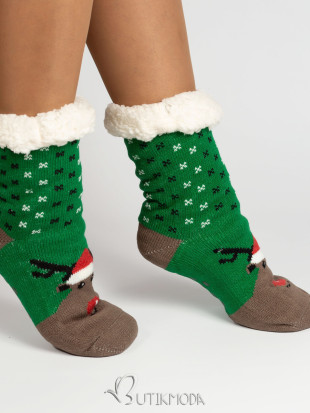 Women's warm socks SANTA green