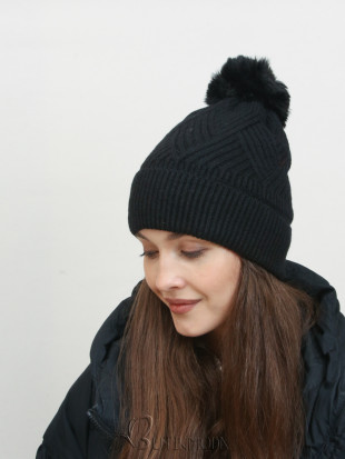 Winter knitted cap in black colour