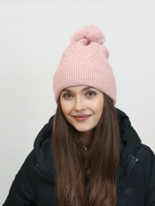Winter knitted cap in pink colour