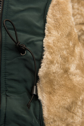 Dark green winter jacket with a stand-up collar