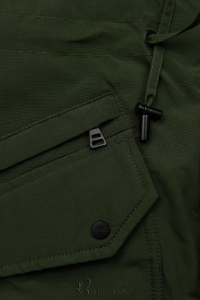 Khaki parka with ecru warm lining