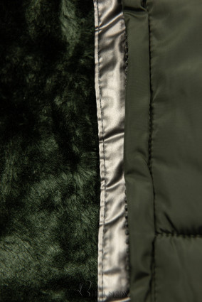 Khaki padded winter jacket with silver hem