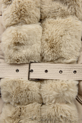 Beige winter jacket with belt and fur