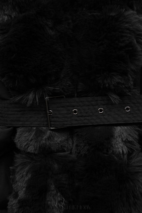 Black winter jacket with belt and fur
