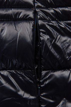 Dark blue shiny quilted jacket with a hood