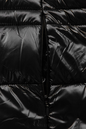 Black shiny quilted jacket with a hood