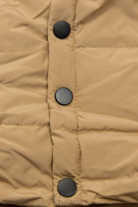 Sandy brown winter quilted jacket with hood