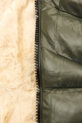 Belted winter jacket in khaki/beige