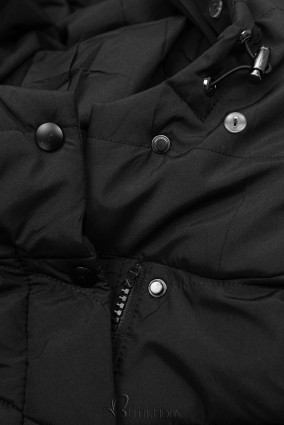 Black winter jacket shaped for wider hips
