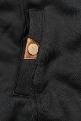 Black elongated hoodie with quilted details